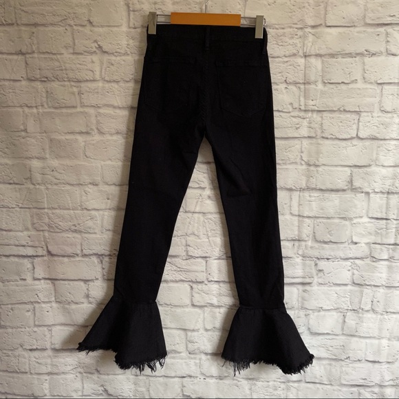 FRAME Denim Le Skinny De Jeanne Flounce Raw Edge Flare Jeans Black - Picture 8 of 11